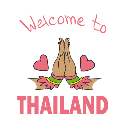 Two hand,cartoon welcome to Thailland , vectorのイラスト素材