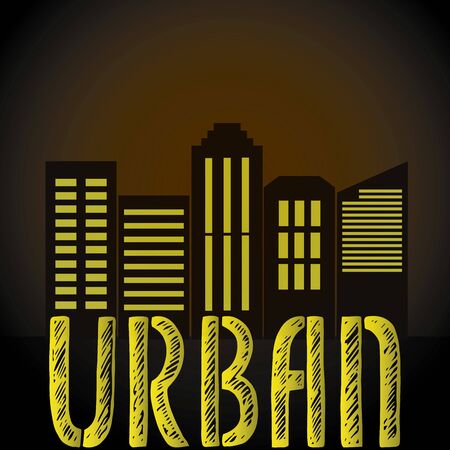 Urban word,night city silhouette, vector backgroundのイラスト素材