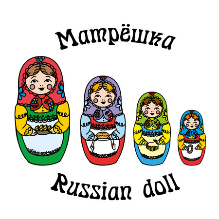 Russian Matrioshka doll,cartoon  set vector isolated on whiteのイラスト素材