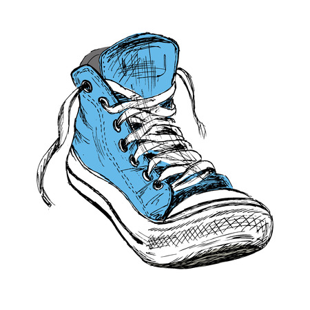 Sneakers isolated on white background, hand drawing, vector illustrationのイラスト素材