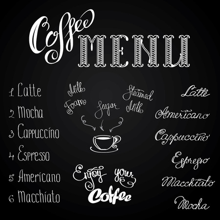 coffee menu on black background, vector illustrationのイラスト素材