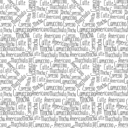 Lettering types of coffee seamless pattern, vector illustration on white backgroundのイラスト素材