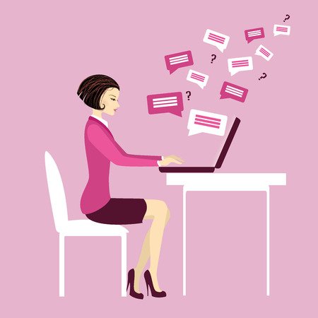 Office worker or business woman. Working On laptop .Communication via computer.Cartoon vector illustrationのイラスト素材