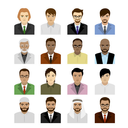 Set male faces of different races, vector illustrationのイラスト素材