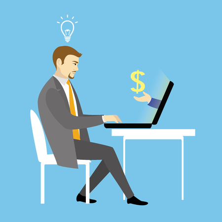 Man Working On laptop Computer.Businessman with finance idea. Vector illustrationのイラスト素材
