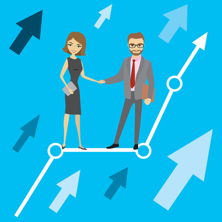 growth chart and businessman and business woman, vector illustration.のイラスト素材