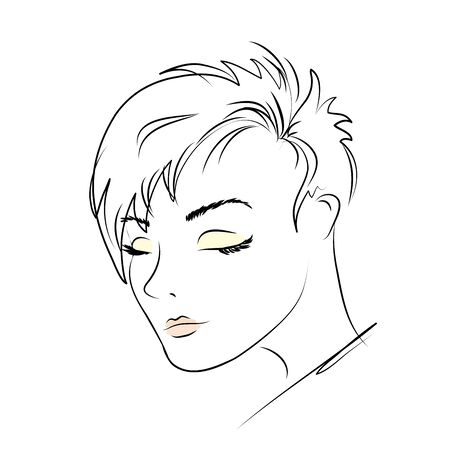 beautiful woman face, tattoo on neck,isolated on white ,hand drawn vector illustration.のイラスト素材