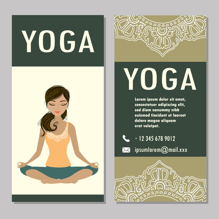 cards for Woman yoga studio with paisley ornament, banner or brochure template , vector illustrationのイラスト素材