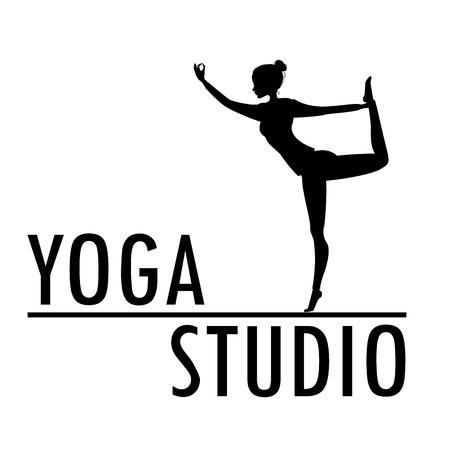 Yoga logo template. Fitness studio design. Young woman practicing asana. EPS 10 vector.のイラスト素材