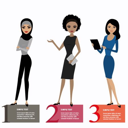 Three business woman standing , vector illustration isolated on white backgroundのイラスト素材