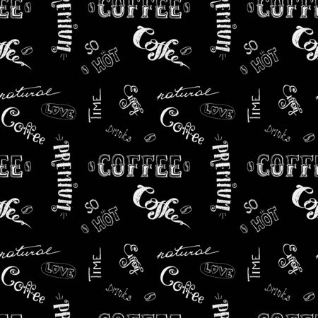 seamless doodle coffee pattern on black background ,hand drawn, stock vector illustrationのイラスト素材