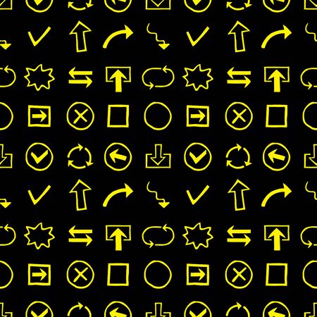 Doodles seamless pattern Hand-Drawn Design Elements with Shapes, Arrows and other. Isolated on white.Stock vector illustrationのイラスト素材