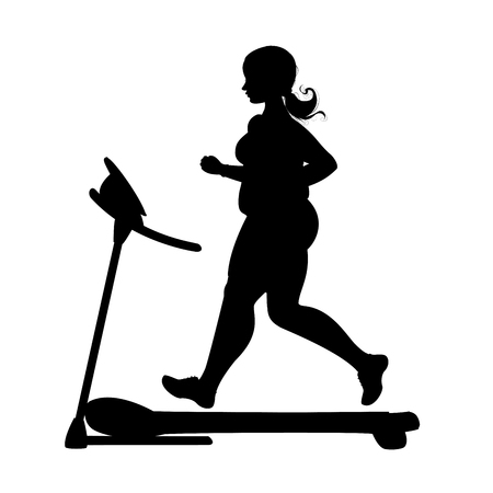 obese girl silhouette running on a treadmill. isolated on white background.stock vector illustrationのイラスト素材