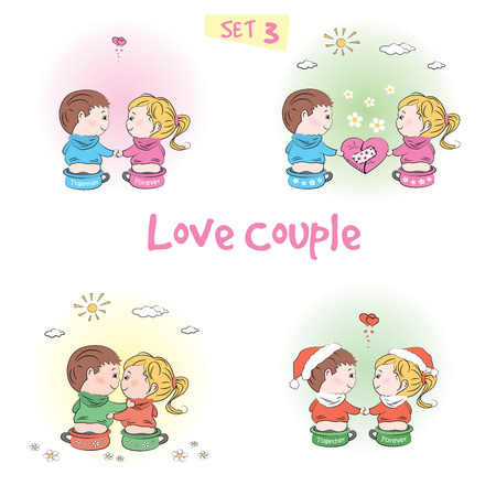 Set Love couple, cute boy and girl togetherのイラスト素材