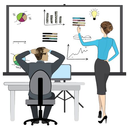 Office work or brainstorming, Business man and womanのイラスト素材