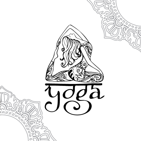Ornament card with yoga hand drawn letteringのイラスト素材