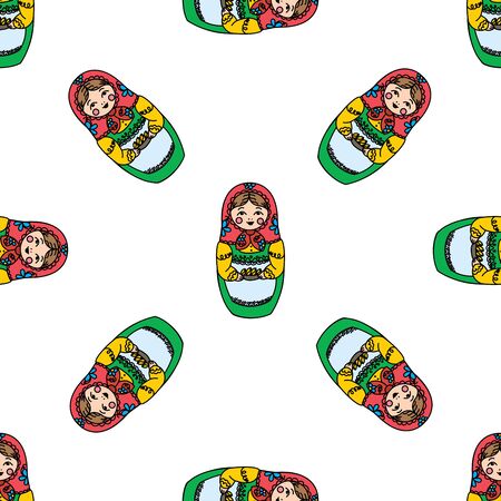 Seamless texture with funny Russian dolls - Matryoshka. On white background.Vector illustrationのイラスト素材