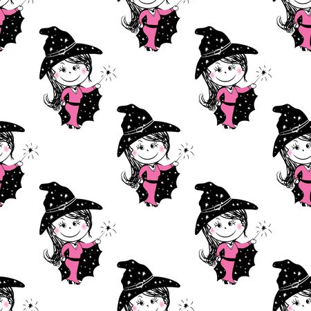 Cute fairies seamless pattern. Vector cartoon magic background, great for fabric and textile, wallpapers, cards and banners designのイラスト素材