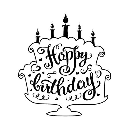 happy birthday lettering  in cake  with candles.stock vector illustrationのイラスト素材