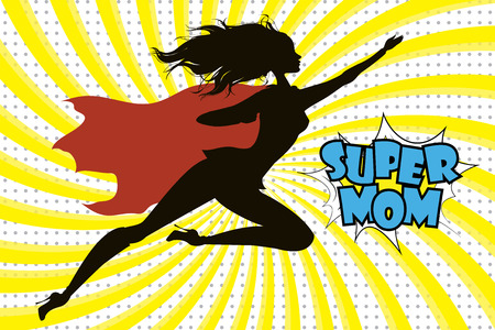 Super Hero Mommy silhouette and text in retro comic styleのイラスト素材