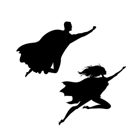 Super hero man and woman  silhouette, isolated on white backgroundのイラスト素材
