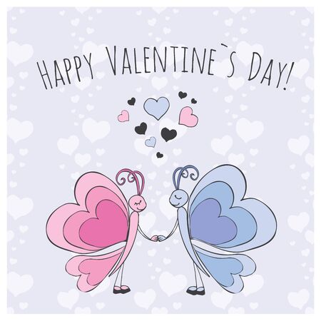 Couple of butterfly with hearts . Valentine's Day Vectorのイラスト素材