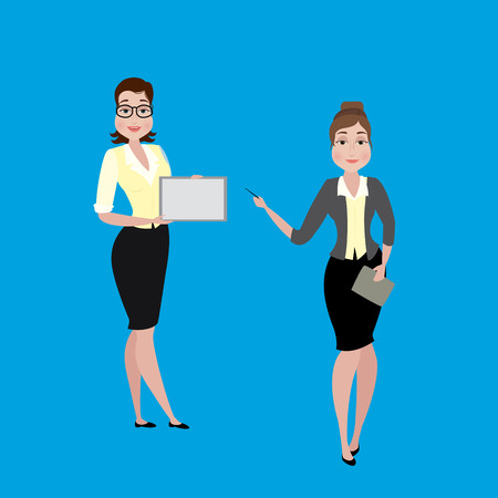 Two Businesswoman or office worker ,different character, isolated on white background stock vector illustration.のイラスト素材
