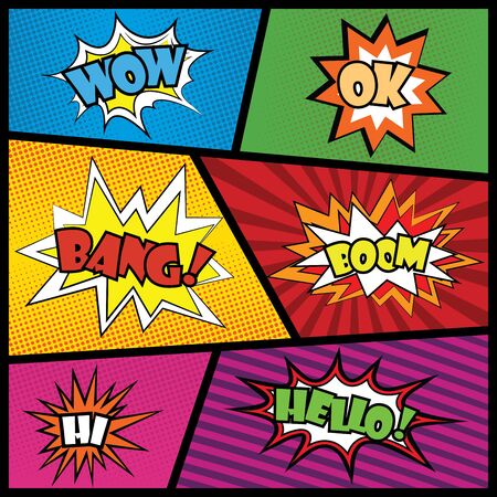 Comics speech bubble with expressions stickers set stock vector illustrationのイラスト素材