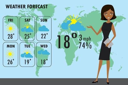 African american woman TV weather reporter at workのイラスト素材