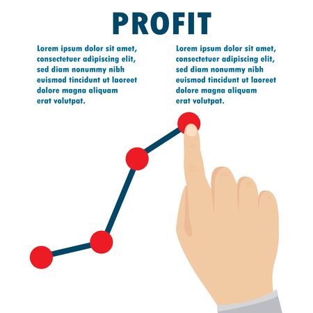 Profit concept, growing business graph. Template investment. Finger up holding chart arrow.Flat style vector illustrationのイラスト素材