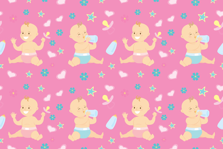 Seamless pattern with cute newborn girl,cartoon vector illustrationの写真素材