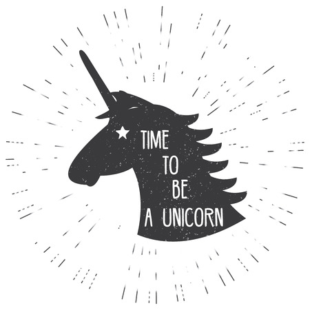 Unicorn Silhouette and inscription,funny doodle vector illustrationのイラスト素材