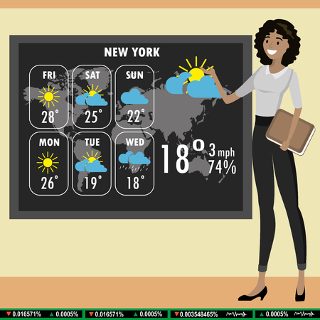 african american woman on TV tells a weather forecast, Vector illustration.のイラスト素材