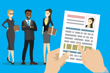 Search job design,Concepts for human resource and recruitment. Searching cv and profile of employees, cartoon vector illustration.のイラスト素材