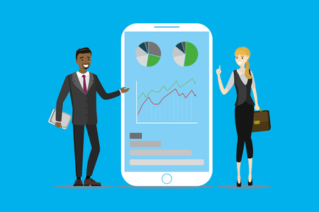Business consulting with mobile phone,cartoon business people,vector illustrationのイラスト素材