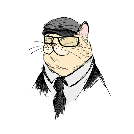 Fashion cat with glasses,hat and suit,isolated on white background,hand drawn vector illustration
のイラスト素材