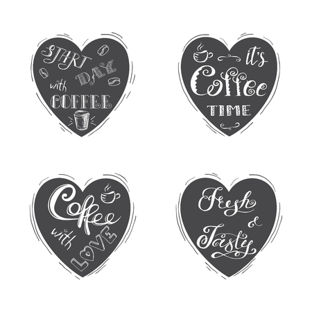 Dark heart with white coffee lettering and quotes,hand drawn vector illustrationのイラスト素材