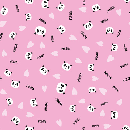 Adorable doodle Panda seamless pattern,vector illustrationのイラスト素材
