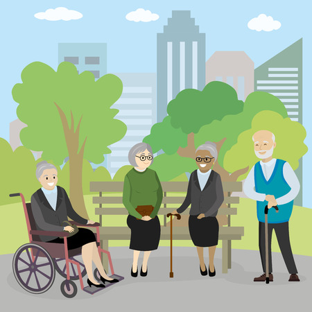 Old people in park, cartoon vector illustrationのイラスト素材