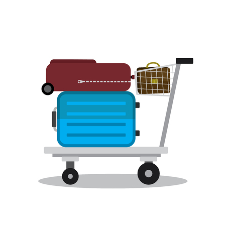 Airport trolley with suitcases and bag, cartoon vector illustrationのイラスト素材