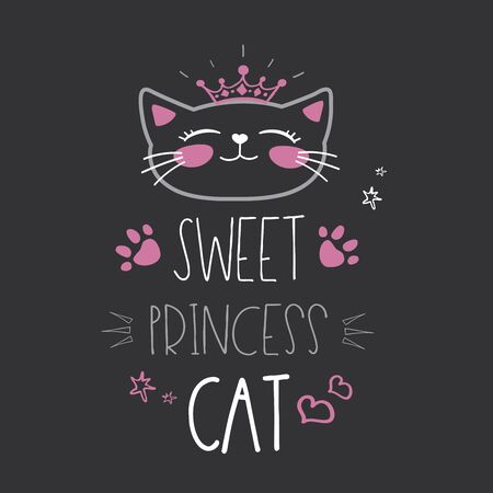 Cute cat head with crown and lettering -sweet princess catのイラスト素材