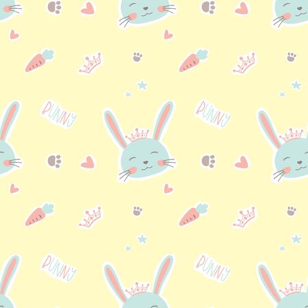 Cute doodle seamless pattern with bunnyのイラスト素材