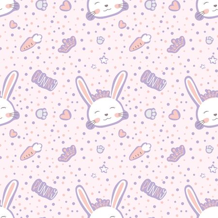 Cute doodle seamless pattern with bunnyのイラスト素材