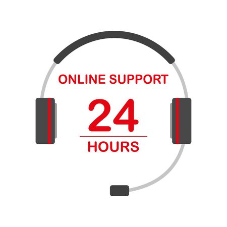 Online support service concept,headphone with microphone and text isolated on white background,cartoon vector illustrationのイラスト素材