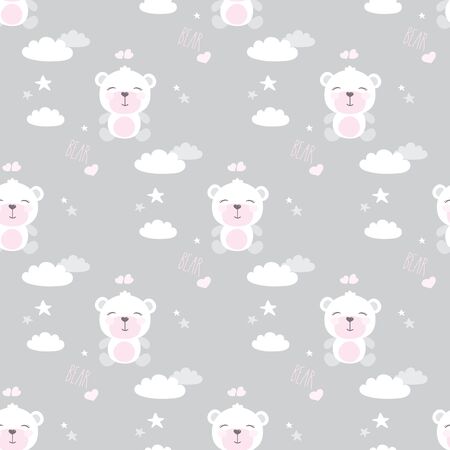 Cute seamless pattern with bears,stars,clouds and heartsのイラスト素材