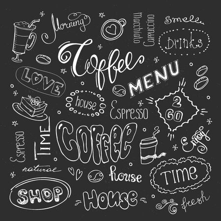 Big coffee set,hand drawn design on blackboardのイラスト素材