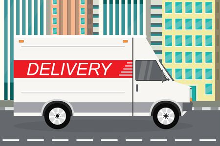 Delivery truck,van in flat style,transport on city road,vector illustrationのイラスト素材