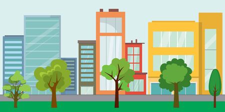 Empty City street and trees,urban life concept,outdoor flat vector illustrationのイラスト素材