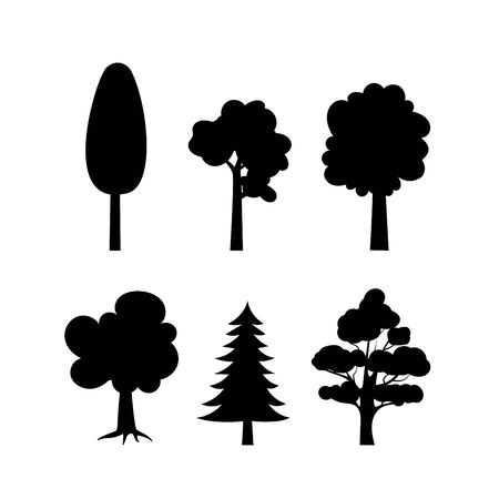 Black silhouettes of trees,isolated on white background,flat vector illustrationのイラスト素材