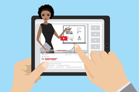 online business education with influence video blogger,のイラスト素材